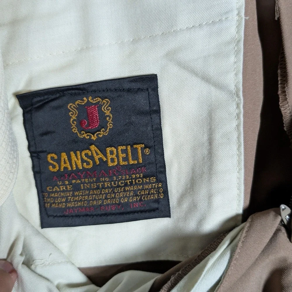 Sansabelt Dress Slacks Mens 35x34.5 Tan Vintage Beltless Straight Leg Retro 70s